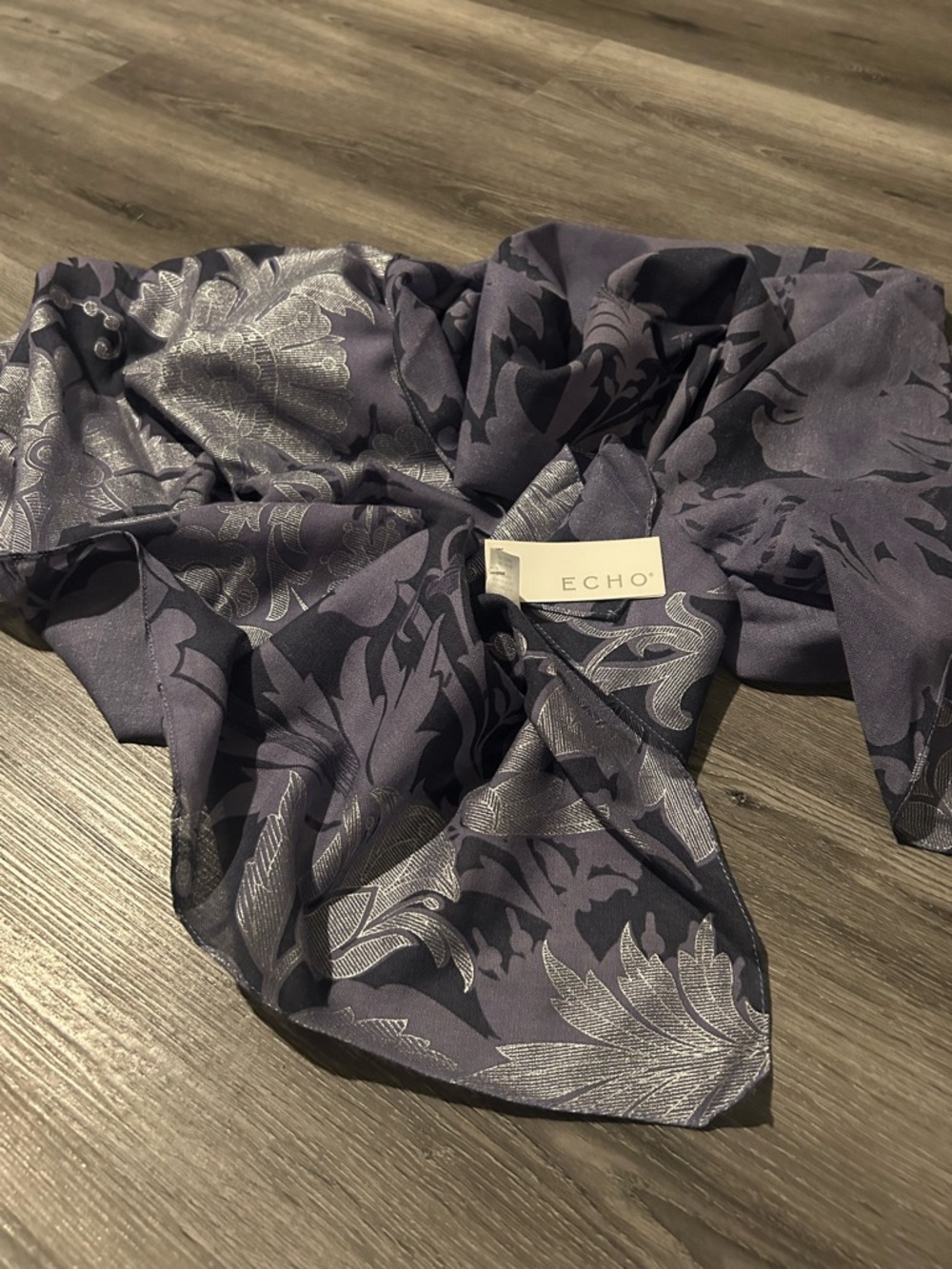 Echo Navy and Silver Floral Jacquard Accent Scarf